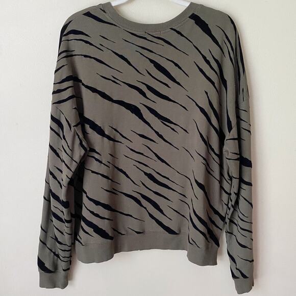 Rails | Marlo Olive Flocked Tiger Sweatshirt Top Side Zipper Green Black XXL - Picture 6 of 7
